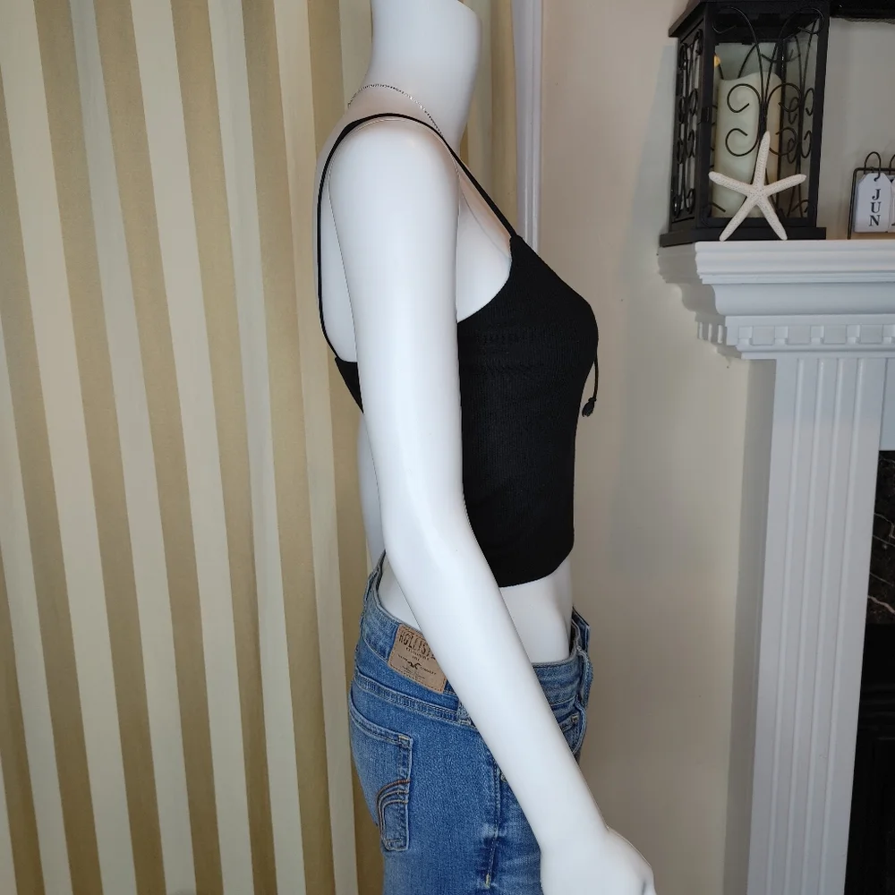 FOREVER 21 Y2K 90'S RIBBED CROPPED LACE-UP TANK, BLACK L - Picture 3 of 7